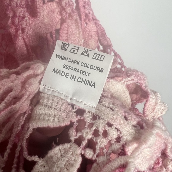 INDIA Tank Top Womens One Size Pink Crochet Fringe Floral Boho Festival Cropped - Picture 6 of 13